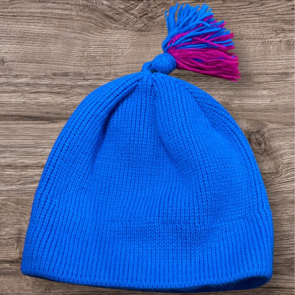 Vintage Penthouse Knits Turquoise Hot Pink Winter Ski Hat Tassel Made in USA